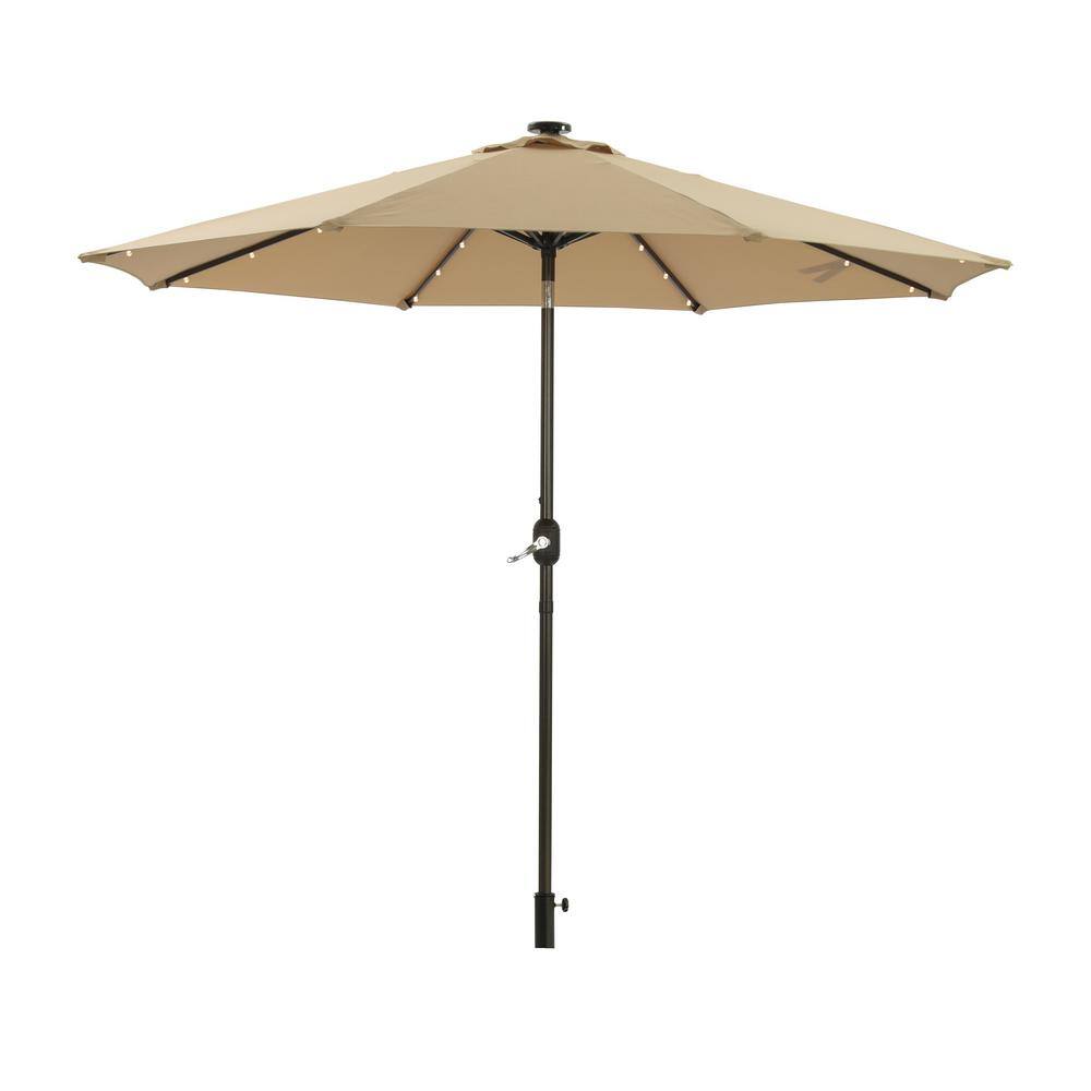 9 ft. Aluminum Market Solar Patio Umbrella in Taupe with Crank Lift