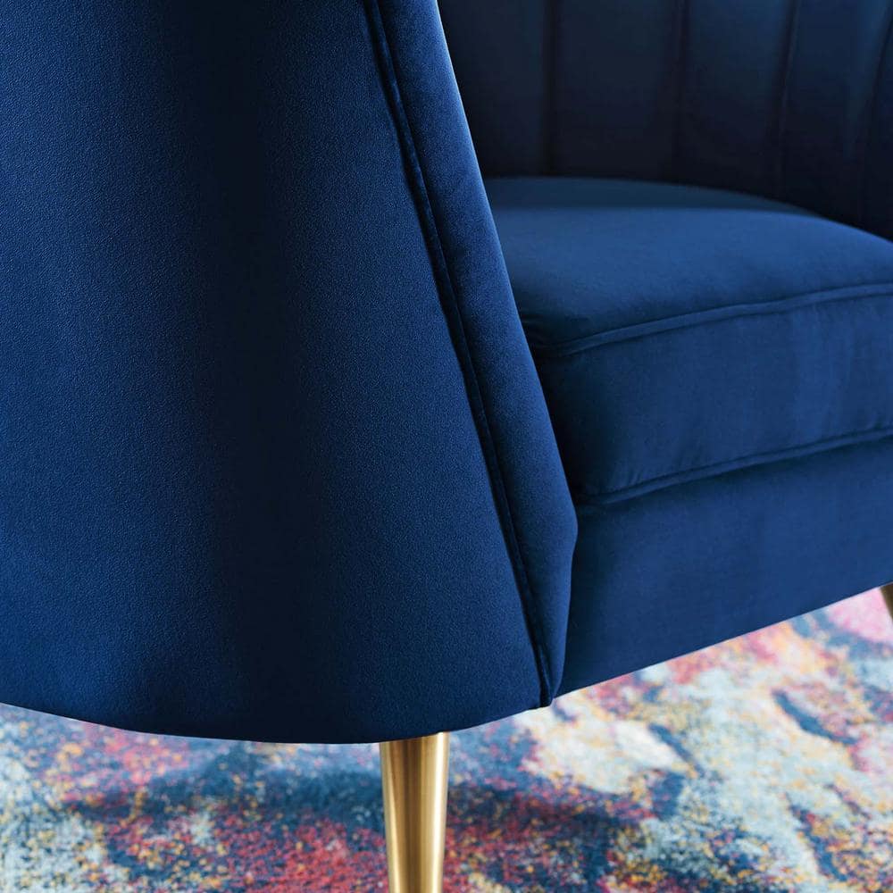 Navy Velvet and Wood Accent Chair with Gold Legs