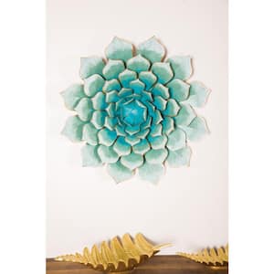 23 in. x  23 in. Metal Teal Floral Wall Decor
