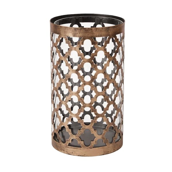 Hampton Bay 9.65 in. Brown Metal and Glass Outdoor Patio Candle Holder