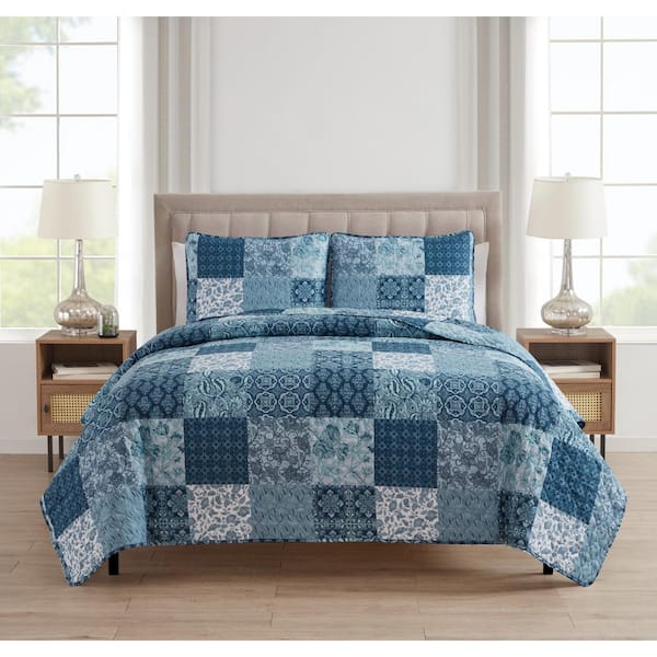 Morgan Home Paisley Patchwork 2-Piece Blue Microfiber Twin Quilt Set ...