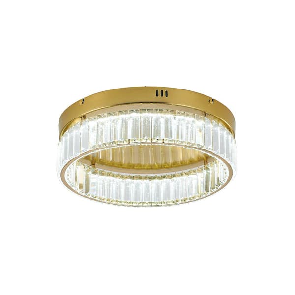 Unbranded Zinnia 15.75 in. 1-Light Brass Dimmable LED Flush Mount with Clear Crystals