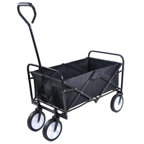Tunearary 3 cu. ft. Black Folding Wagon Polyester Fabric Steel Garden Cart Outdoors