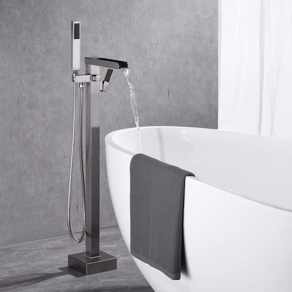 Unbranded Single-Handle Stainless Steel Floor Mounted Claw Foot Bath Freestanding Tub Faucet with Hand Shower in Silver