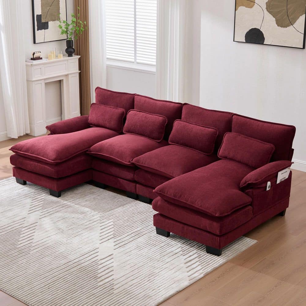 HOMEFUN 108 in. Modern Chenille 4-Piece U-Shaped Sectional Sofa With ...