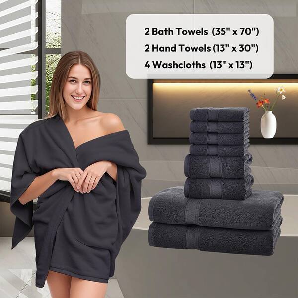 JML 8-Pieces Dark Grey Cotton Bath Towel Set CTS04-DGrey-8PCS