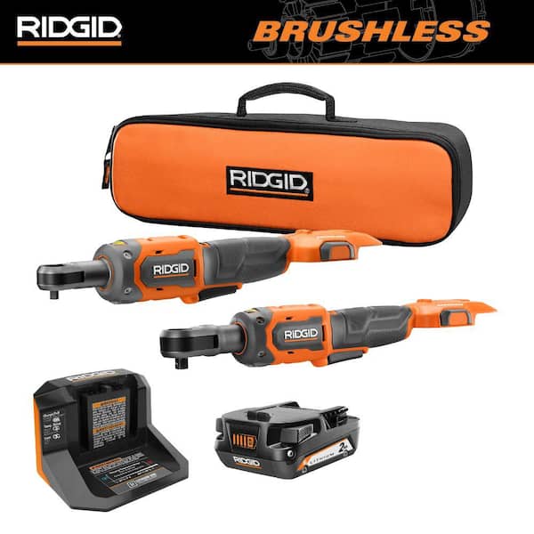 RIDGID 18V Brushless Cordless 2-Tool Combo Kit with 3/8 in. Ratchet, 1/4 in. Ratchet, Bag, 2.0 Ah Battery, and Charger