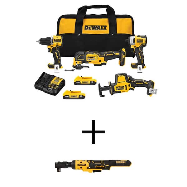 ATOMIC 20V Lithium-Ion Cordless Brushless Combo Kit 4-Tool and ATOMIC 1/2 in. Ratchet with (2) 2Ah Batteries and Charger