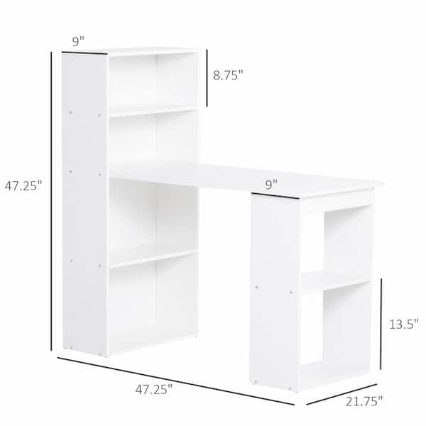Details about   HomCom 47 inch White Modern Office Compact Computer Crafting Hobby Desk Bookcase 