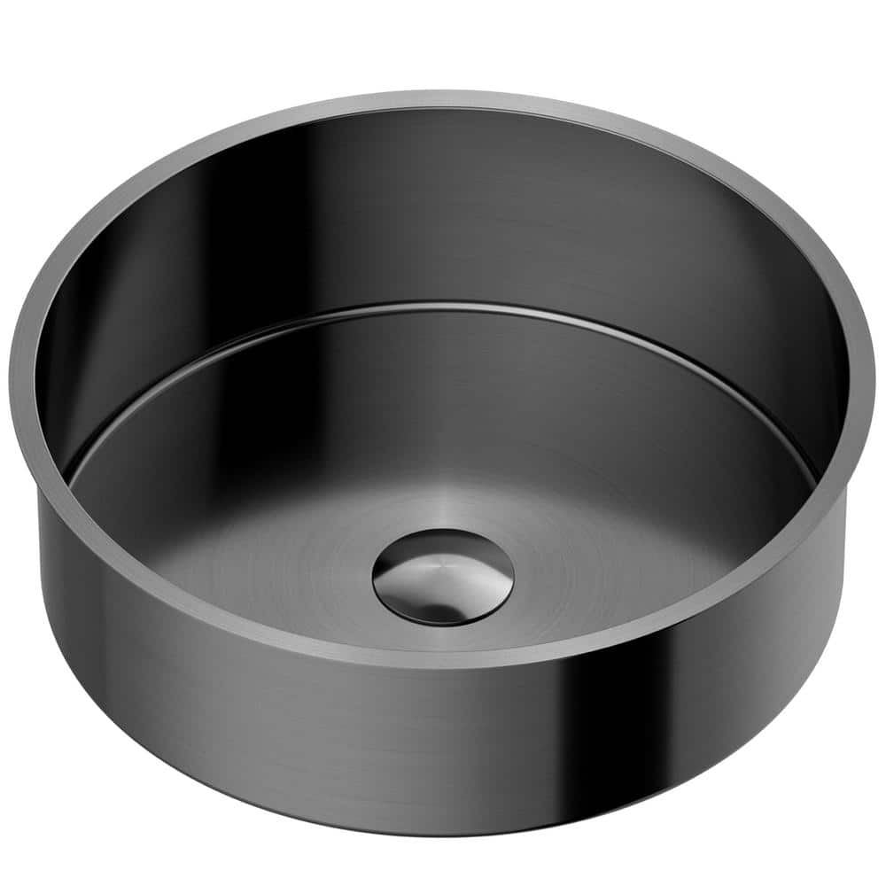 Gunmetal Grey Round Stainless Steel Undermount Bathroom Sink