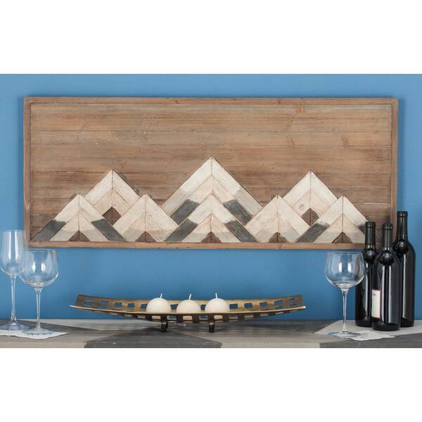 Litton Lane 39 in. x 15 in. Wood Brown Mountain Geometric Wall Decor