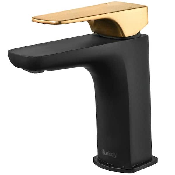 AKDY Single Hole Single-Handle Bathroom Faucet in Matte Black with Brushed Gold Handle