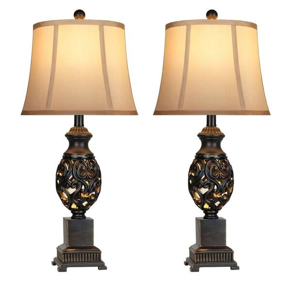 Miscool Avex 28 in. Vintage Bronze Dimmable Table Lamps Set with linen Fabric Shade (Set of 2)