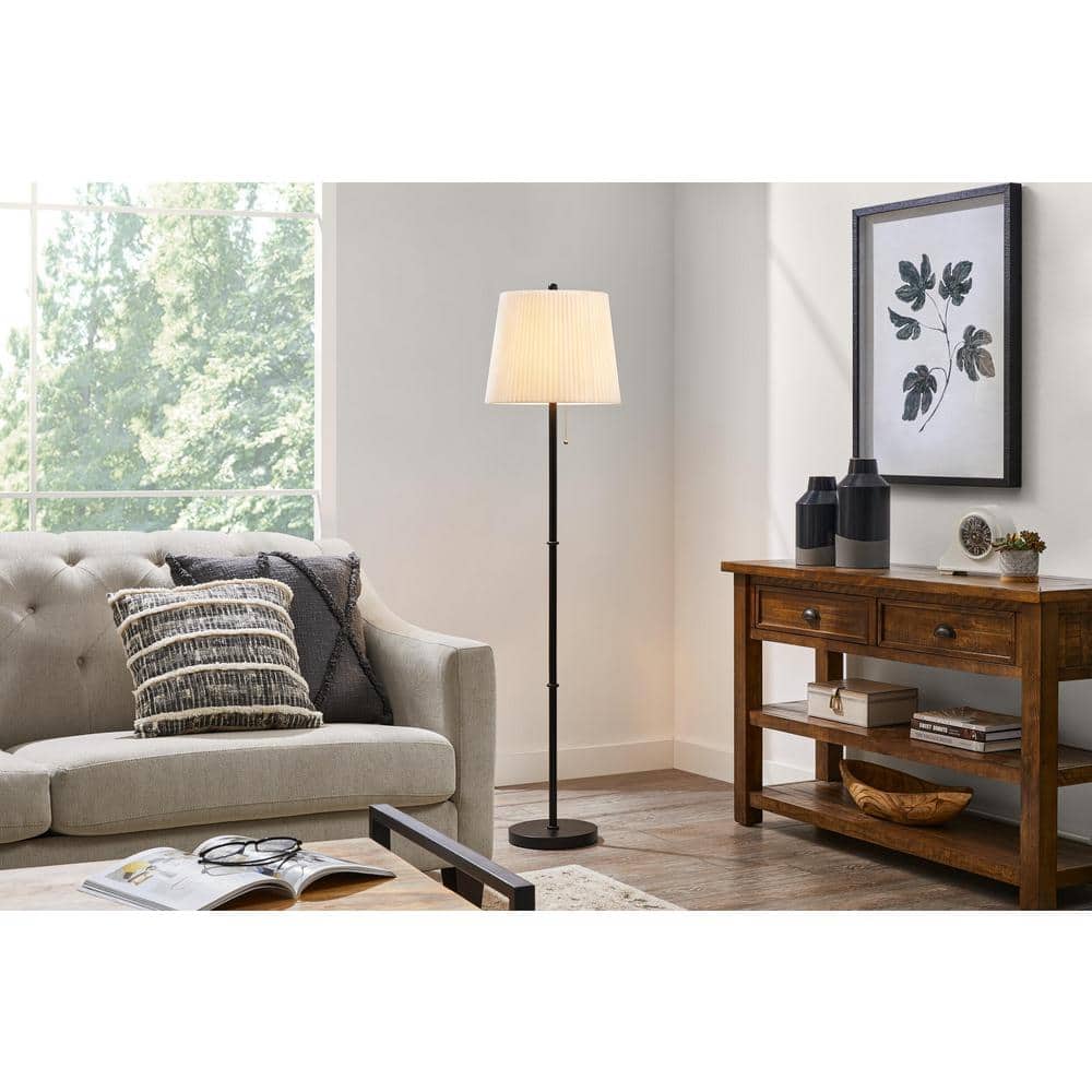 Yuri 60 in. Steel Matte Black Standard Indoor Floor Lamp with White Fabric Shade price history on PriceWatchPro