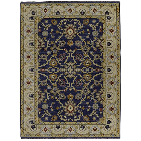 Lena Navy and Ivory 2 ft. x 3 ft. Transitional Woven Oriental Polyester Rectangle Indoor Accent Area Rug