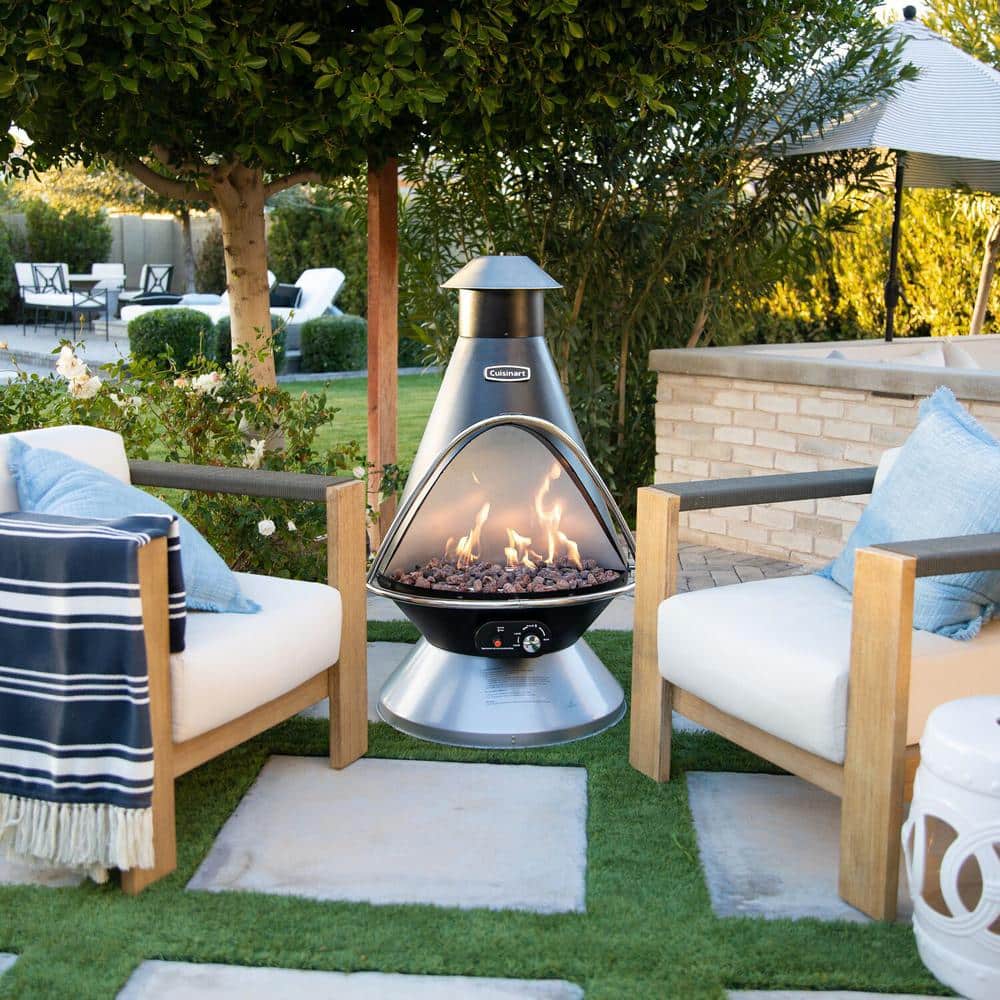 Cuisinart Black and Stainless Steel Chimenea Propane Fire Pit