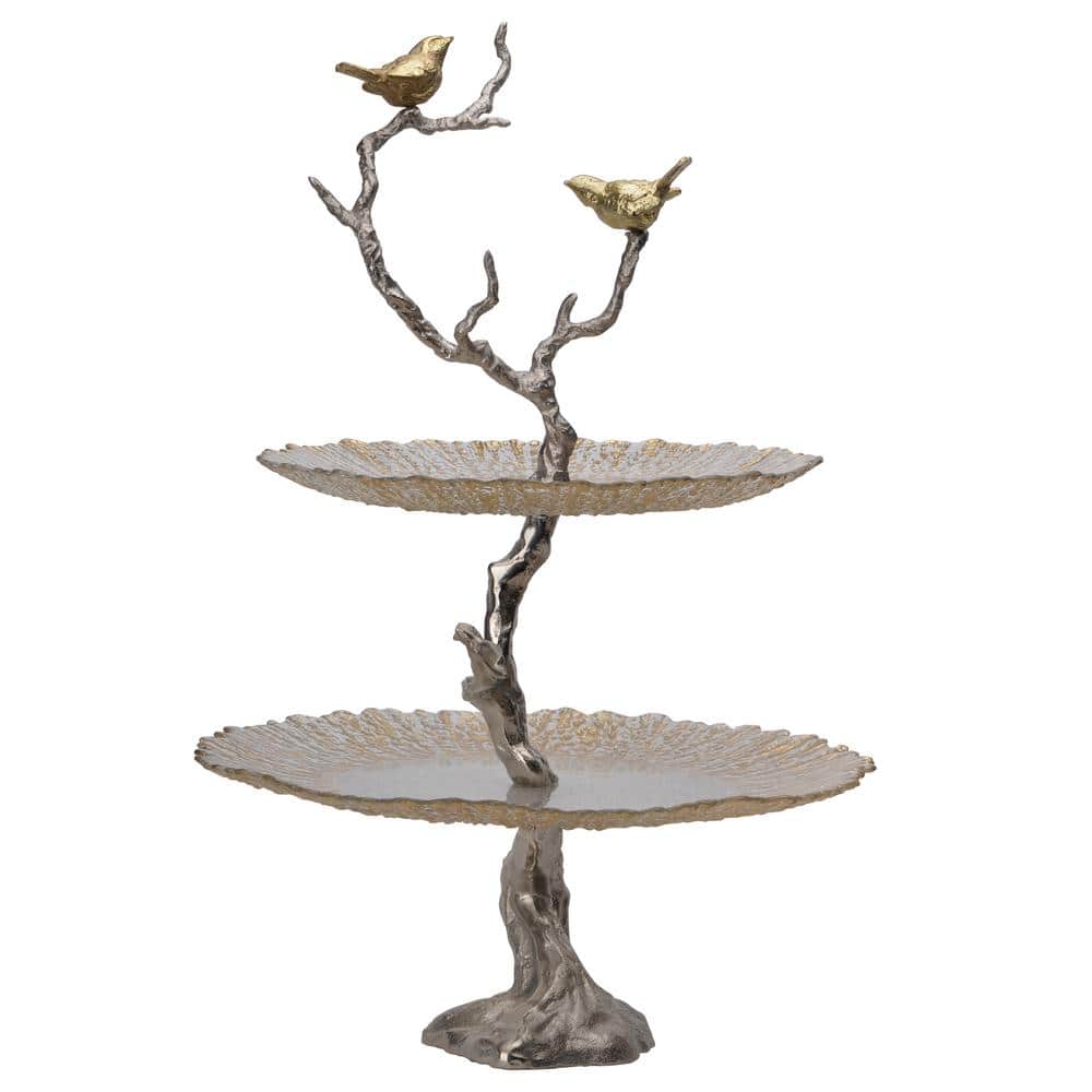 Celina Gold and Clear Glass 2-Tier Serving Tray