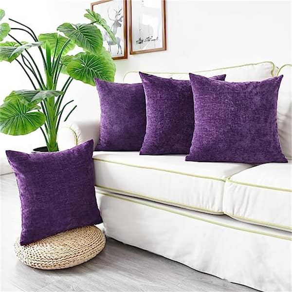 AQOTHES Set of 2 Soft Plush Faux Fur Purple Throw Pillow Covers 18x18,  Decorative Boho Square Throw Pillows for Couch Sofa Bed Living Room