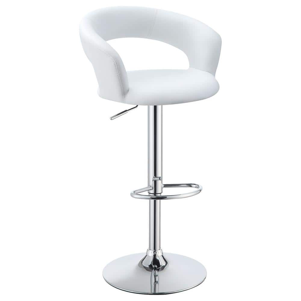 White Faux Leather Adjustable Swivel Bar Stool with Chrome Base