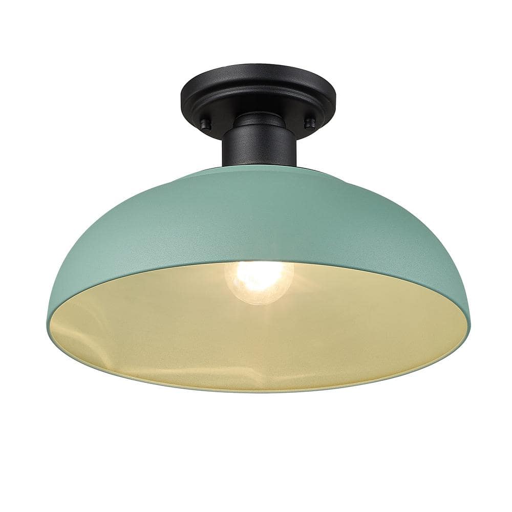 Levitt Black Aluminum Outdoor Semi-Flush Light with Teal Shade