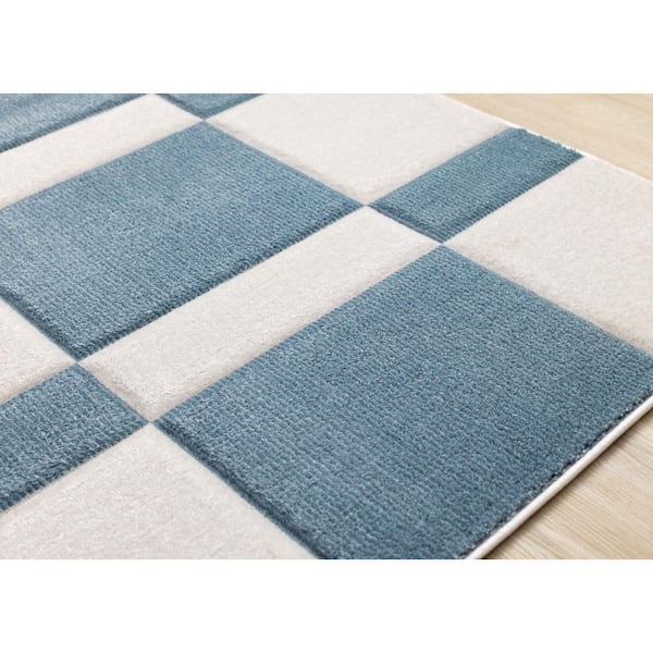Islae Collections 8 ft. x 11 ft. Blue Geometric, Stripes Indoor Area Rug