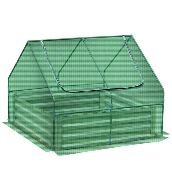 Aoodor 4 ft. x 4 ft. x 1 ft. Raised Garden Bed Metal Planter with Greenhouse