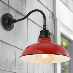 Aurora 12.25 in. Red 1-Light Farmhouse Industrial Indoor/Outdoor Iron LED Gooseneck Arm Outdoor Sconce