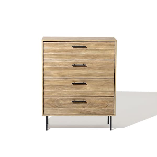 Brown and Black 4-Drawer Mid-Century Modern Wave 28.35 in. Wide Accent Dresser