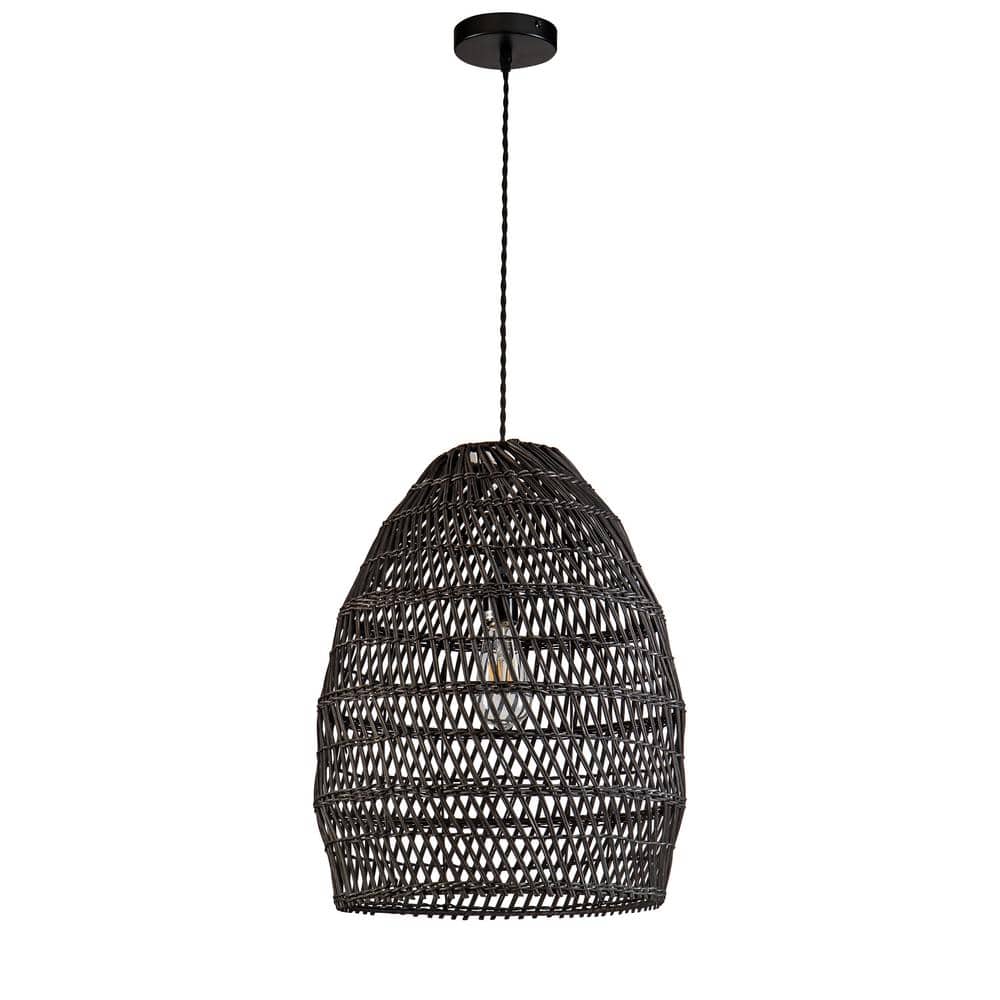 Veremund 15.7" Black Bamboo and Rattan Bell Pendant Light