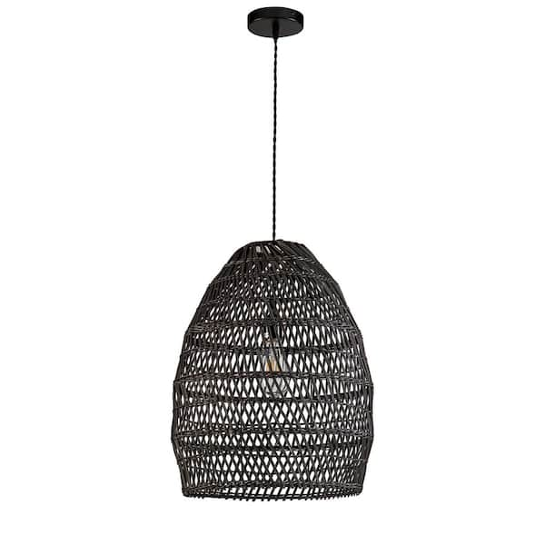 ELE Light & Decor Veremund 1-Light Black Pendant Light With Rattan ...