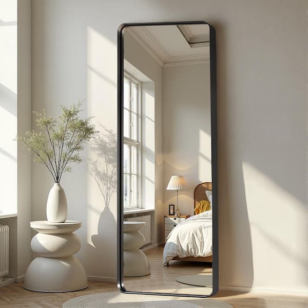 Black 28 in W x 71 in. H Metal Flat Mirror Full Length Mirror Leaning Mirror