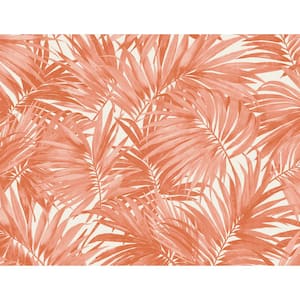 60.75 sq. ft. Coastal Haven Coral Cordelia Tossed Palms Embossed Vinyl Unpasted Wallpaper Roll