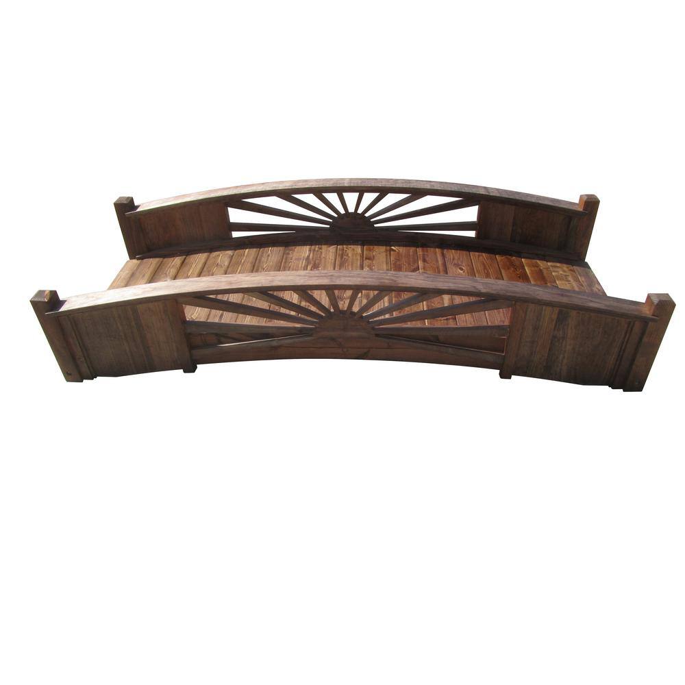 Sunburst 8 ft Wooden Garden Bridge in Natural Finish