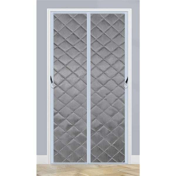 31.5 in. x 79 in. Gray Thermal Insulated Vinyl Magnetic Door Curtain Screen Door Waterproof