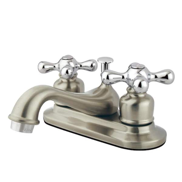 Kingston Brass Restoration 4 in. Centerset 2-Handle Bathroom Faucet with Plastic Pop-Up in Brushed Nickel/Polished Chrome