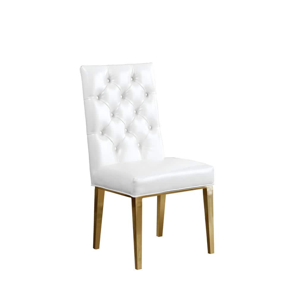 White Faux Leather Tufted Side Chairs with Chrome Legs