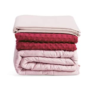 7 lbs. Pink Heavy Weighted Blanket 3-Piece Set with Hot and Cold Duvet Covers 41 in. x 60 in.