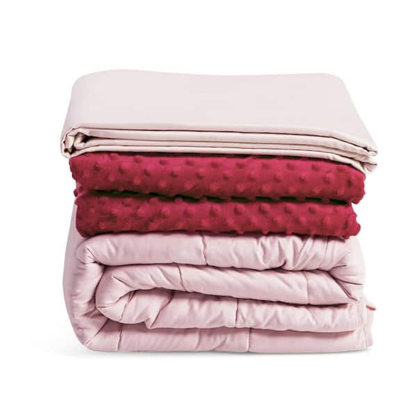 Gymax 7 lbs. Pink Heavy Weighted Blanket 3-Piece Set with Hot and Cold Duvet Covers 41 in. x 60 in.