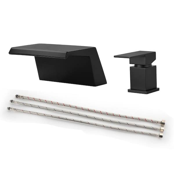 Vara 1-Handle Tub Deck Mount Roman Tub Faucet Geometric 5.04 in. Depth Waterfall Spout In Matte Black