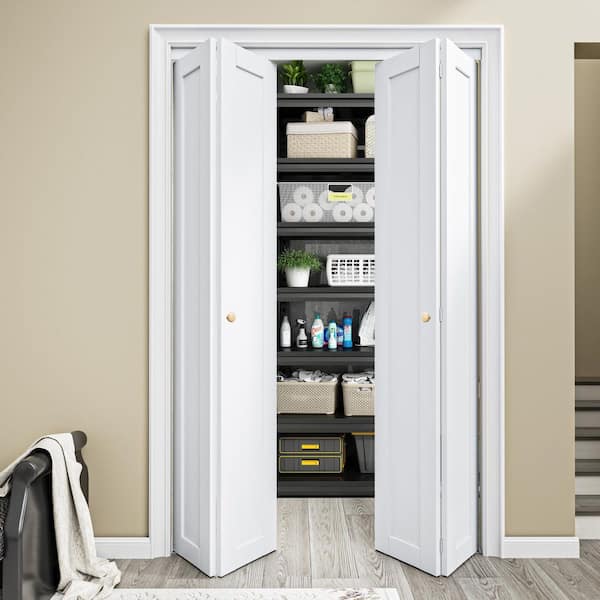 56 in. x 80 in. 1-Lite Panel Solid Core White Primed Composite MDF Closet Bi-fold Door with Handle and Hardware