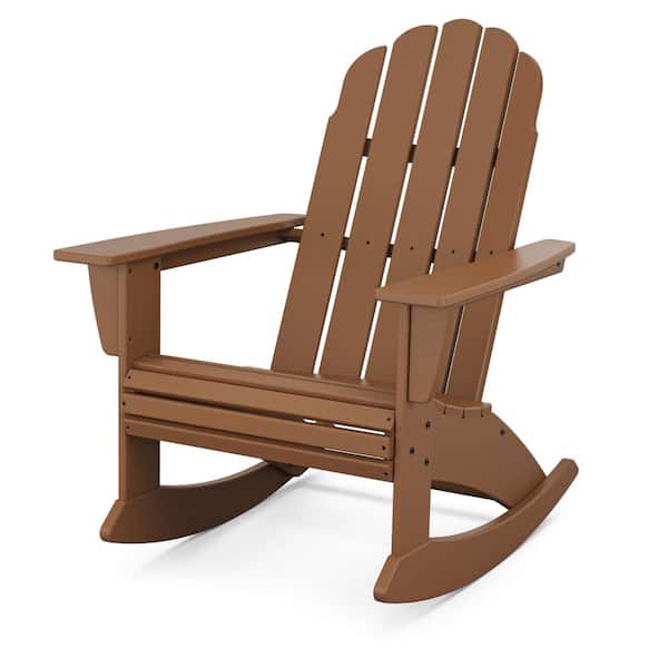 POLYWOOD Vineyard Curveback Teak HDPE Plastic Adirondack Outdoor Rocking Chair