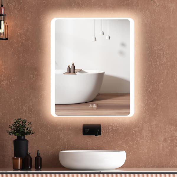 Getpro 30 in. W x 36 in. H Large Rectangular Frameless Defogger Backlit Wall Mounted LED Light Bathroom Vanity Mirror in Silver