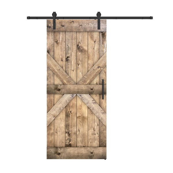 Dessliy Mid X 42 in. x 84 in. Dark Walnut Finished Pine Wood Sliding Barn Door with Hardware Kit (DIY)