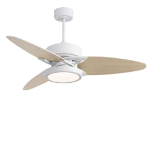52 in. LED Time setting 3 colors 5 Speeds Indoor Matte White Ceiling Fan with Remote Control