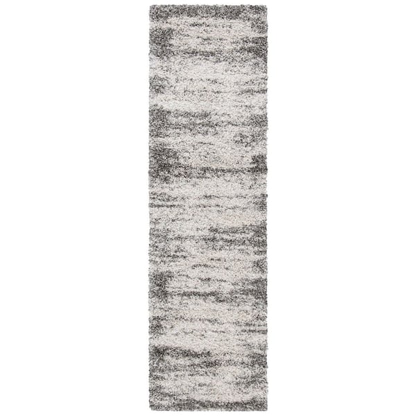 Hudson Shag 2 ft. x 6 ft. Ivory/Gray Distressed Runner Rug