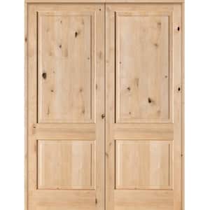 72 in. x 96 in. Rustic Knotty Alder 2-Panel Square-Top Both Active Solid Core Wood Double Prehung Interior French Door