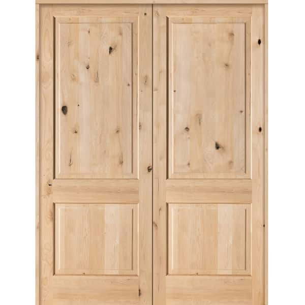 Krosswood Doors 72 in. x 96 in. Rustic Knotty Alder 2-Panel Square-Top Both Active Solid Core Wood Double Prehung Interior French Door