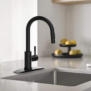 Single Handle Pull Down Sprayer Kitchen Faucet with Removable Deck Plate Swivel Spout in Matte Black