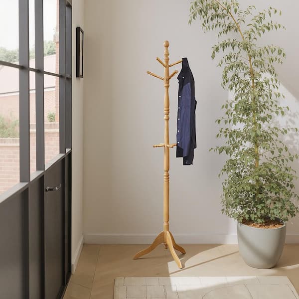 Bichon 72 in. Solid Wood Coat Rack in Natural Finish