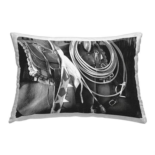 Western Horse Saddle Grey Rectangular Outdoor Throw Pillow